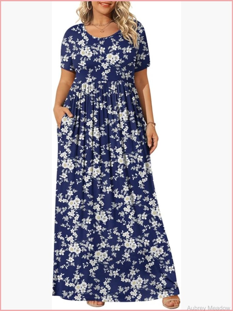 Plus Size Maxi Dress Short Sleeve With Pockets Xl-6xl